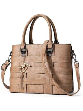 PU Leather Weave Brown Shoulder Bag for Women Elegant Top Handle Designer Purse